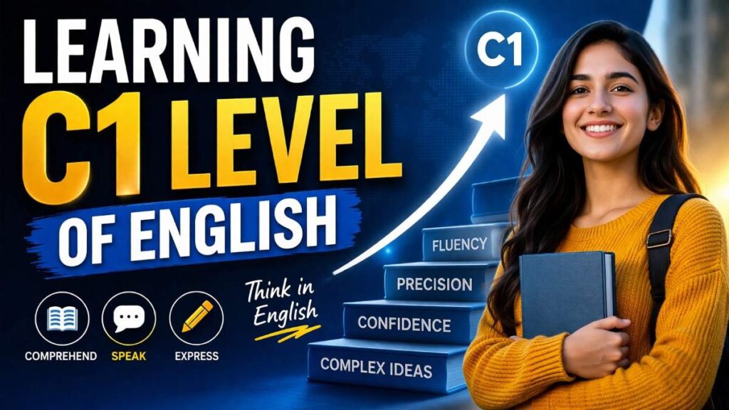 Learning C1 level of English thumbnail showing fluency improvement with confidence, precision, and advanced speaking skills